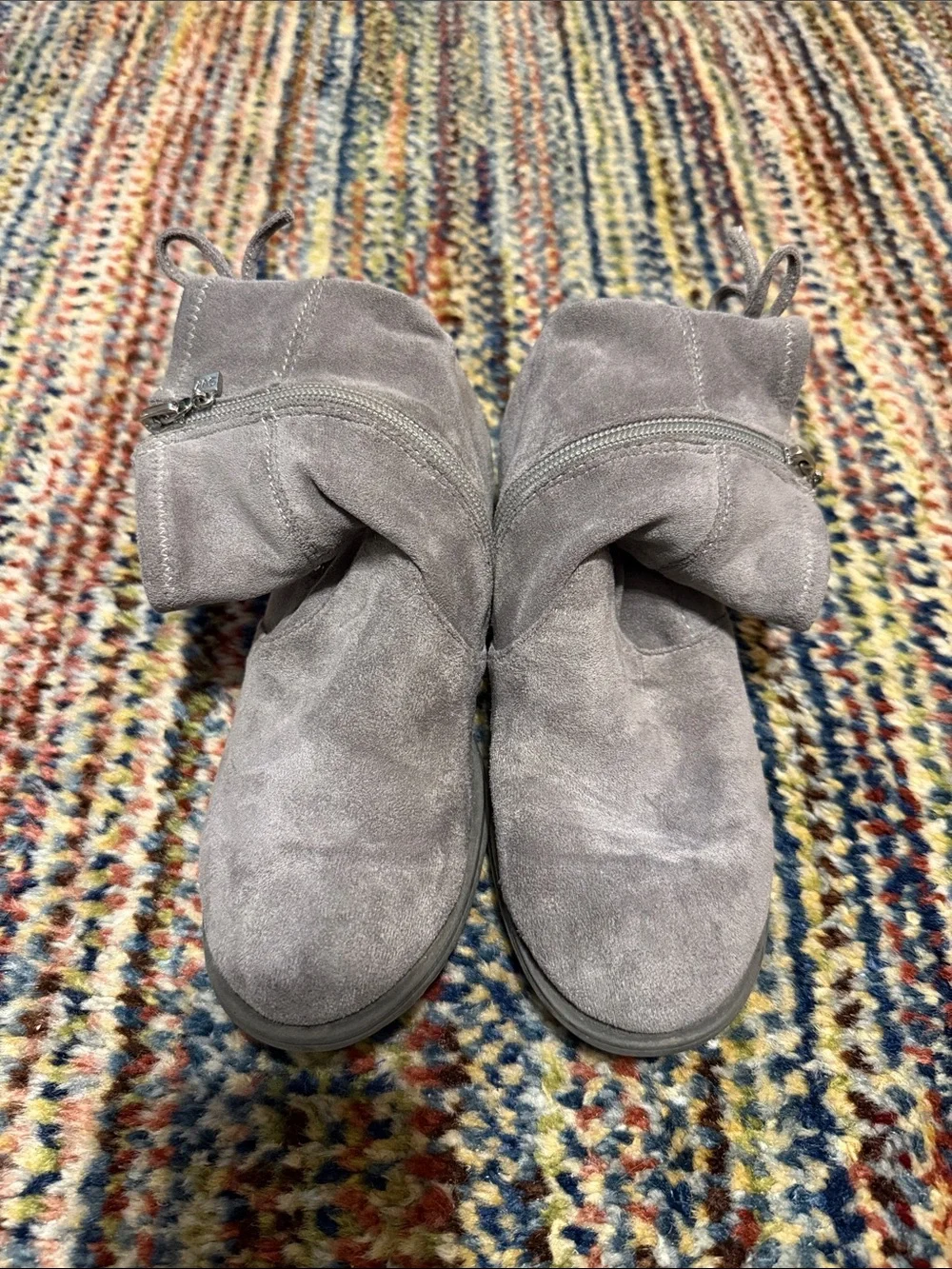 Stuart Weitzman Gray Suede Kids Ankle Boots with Side Zip